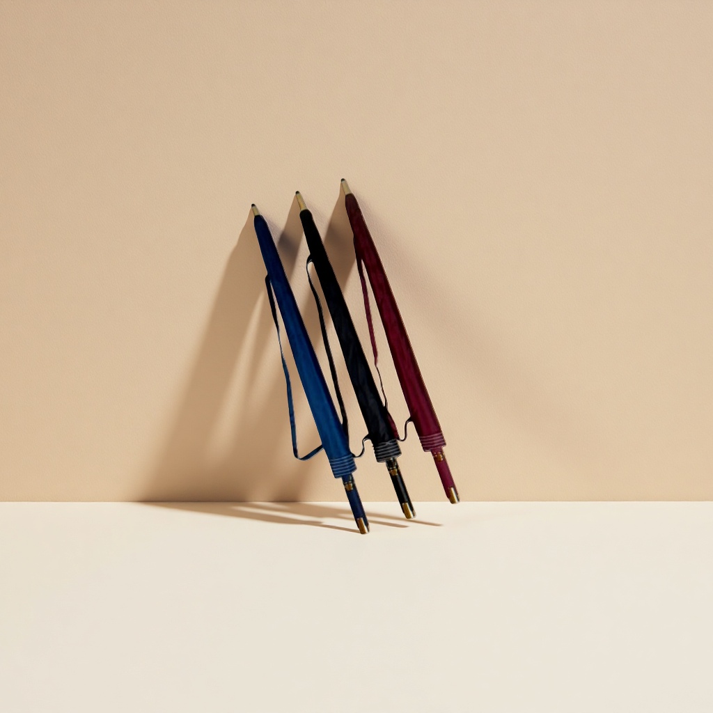 Three folding umbrellas in blue, black and wine red, portable windproof and rain gear details Picture