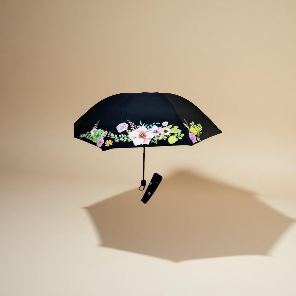 Floral pattern high-density impact-resistant fabric umbrella, three-fold portable, windproof and sun-proof Application Scenario