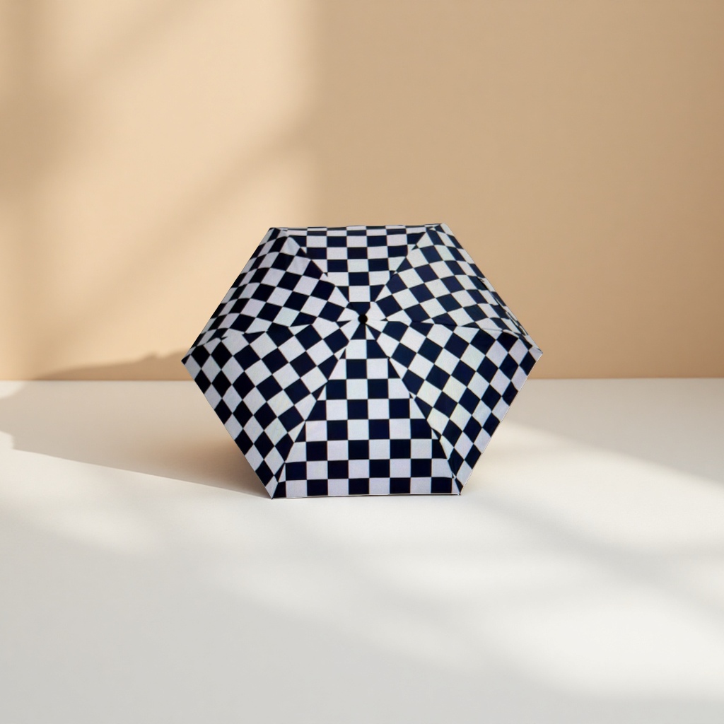 The black and white checkered pattern folding umbrella is portable and suitable for both sun protection and rain Specification image