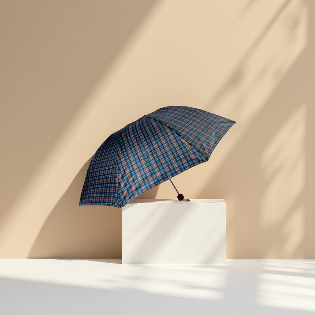 The checkered pattern folding umbrella is waterproof, sun-proof, portable and suitable for both sunny and rainy days Application Scenario