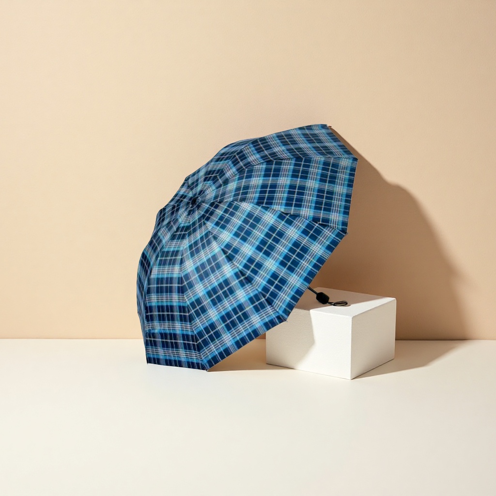 Blue checkered pattern all-weather umbrella, waterproof, sun-proof, lightweight folding umbrella Specification image