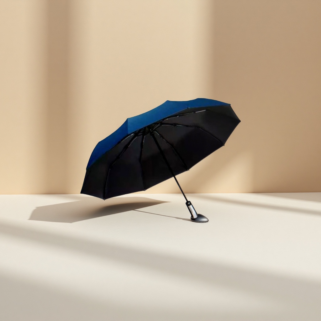 A navy blue self-opening and closing umbrella for both weather and rain, waterproof and sun-proof, portable and foldable with a long handle Specification image