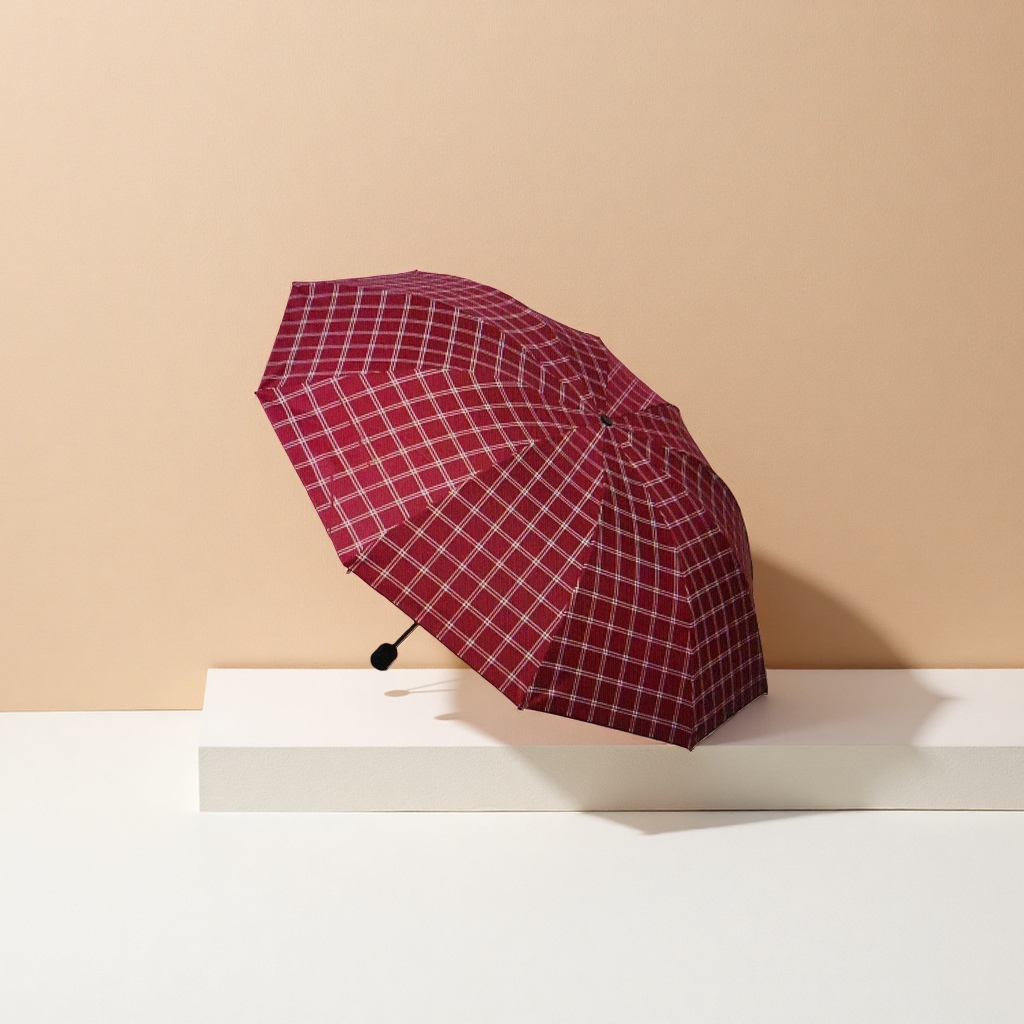 The red checkered pattern all-weather umbrella is waterproof, sun-proof, lightweight and foldable, suitable for both women and men