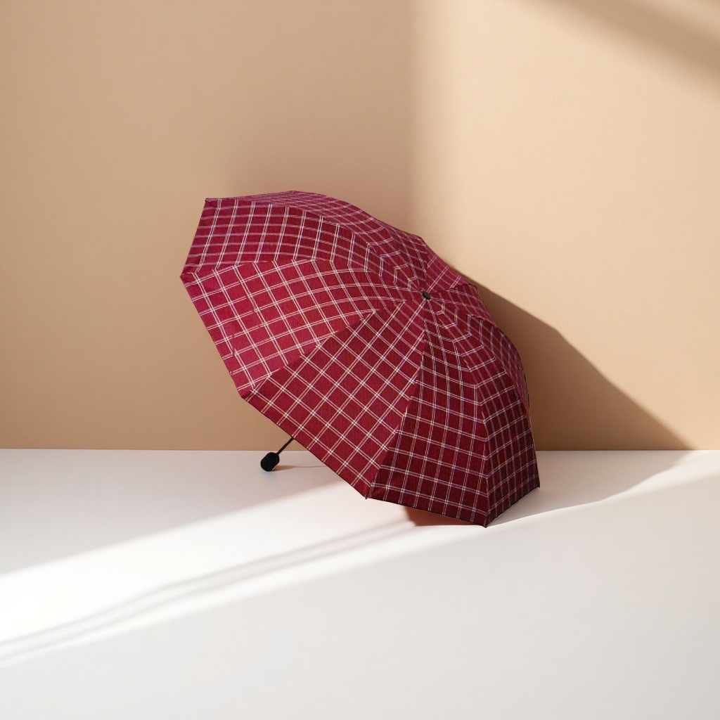 The red checkered pattern all-weather umbrella is waterproof, sun-proof, lightweight and foldable, suitable for both women and men Specification image