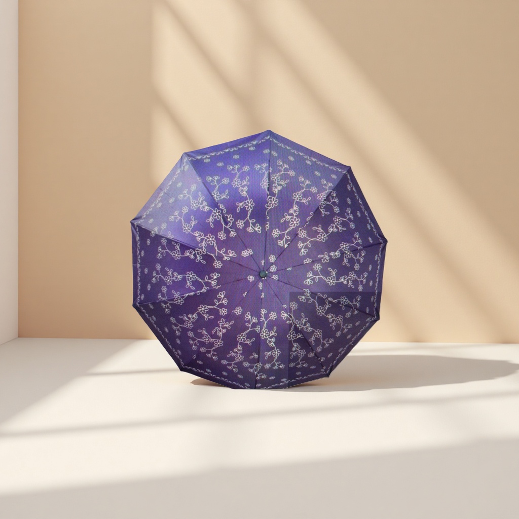 A purple floral pattern umbrella for both sunny and rainy days details Picture