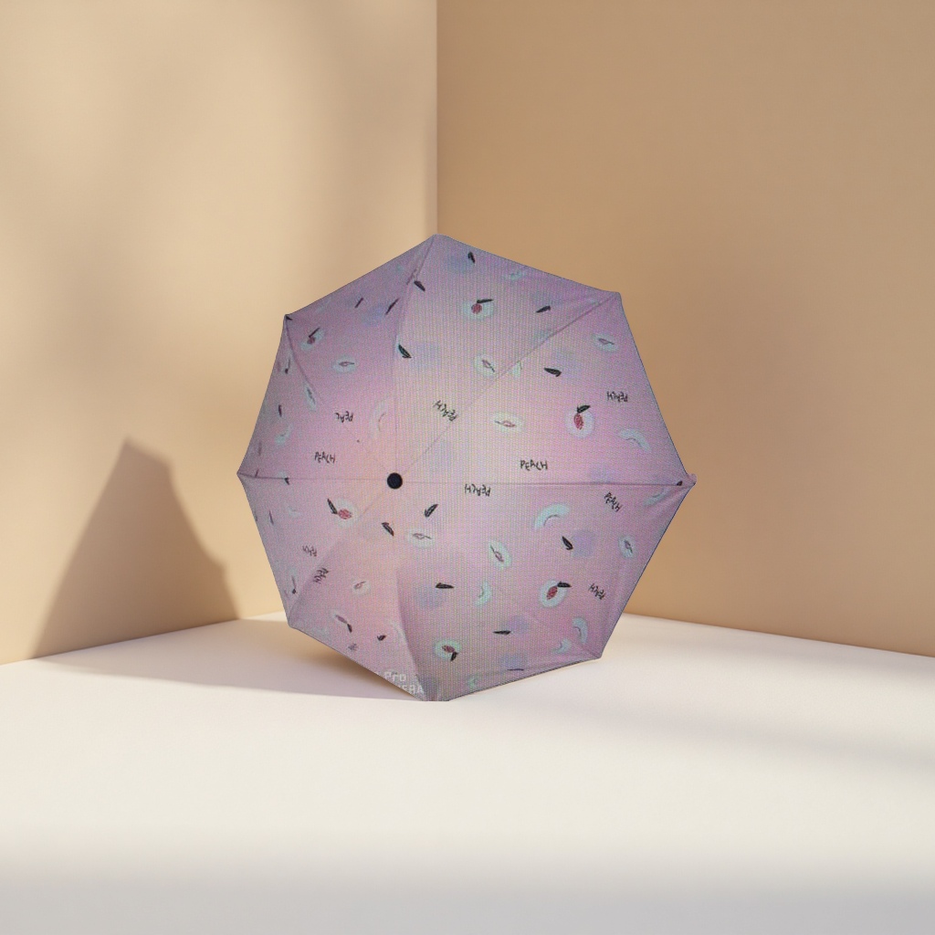 A pink peach-patterned umbrella for both weather and rain, lightweight and foldable, providing sun protection and protection Application Scenario