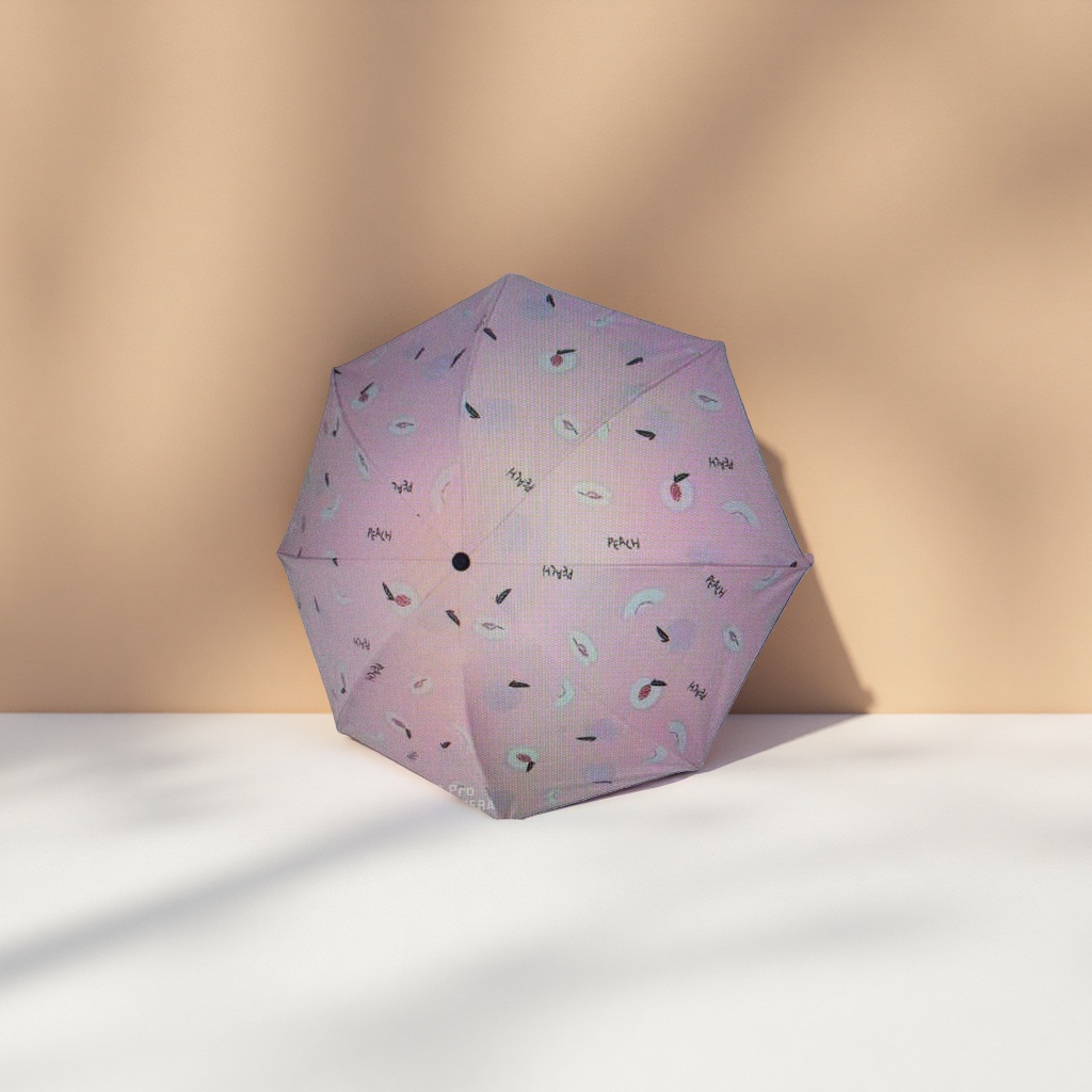 A pink peach-patterned umbrella for both weather and rain, lightweight and foldable, providing sun protection and protection