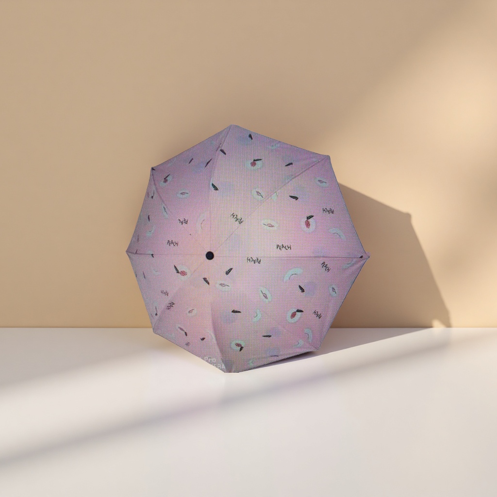 A pink peach-patterned umbrella for both weather and rain, lightweight and foldable, providing sun protection and protection details Picture