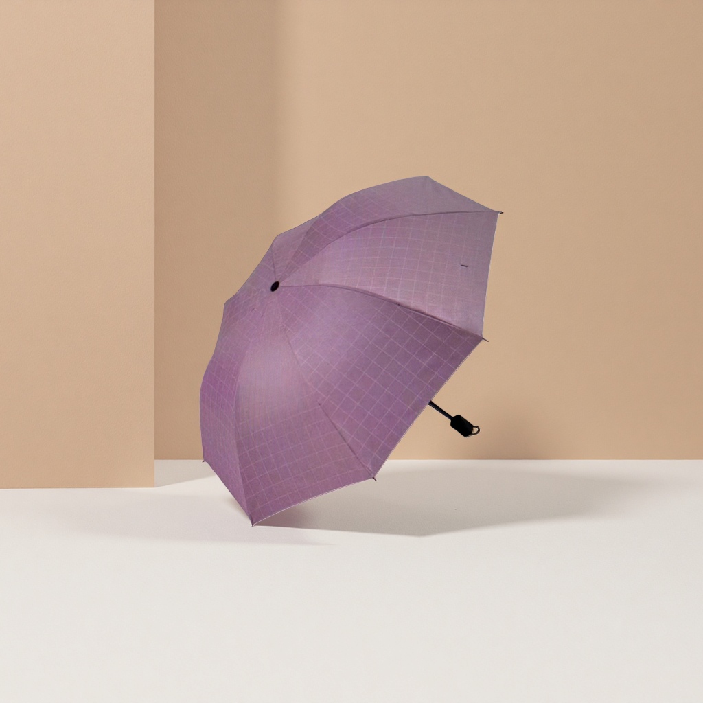 Purple checkered all-weather umbrella, waterproof, sun-proof, lightweight and foldable, suitable for both women and men