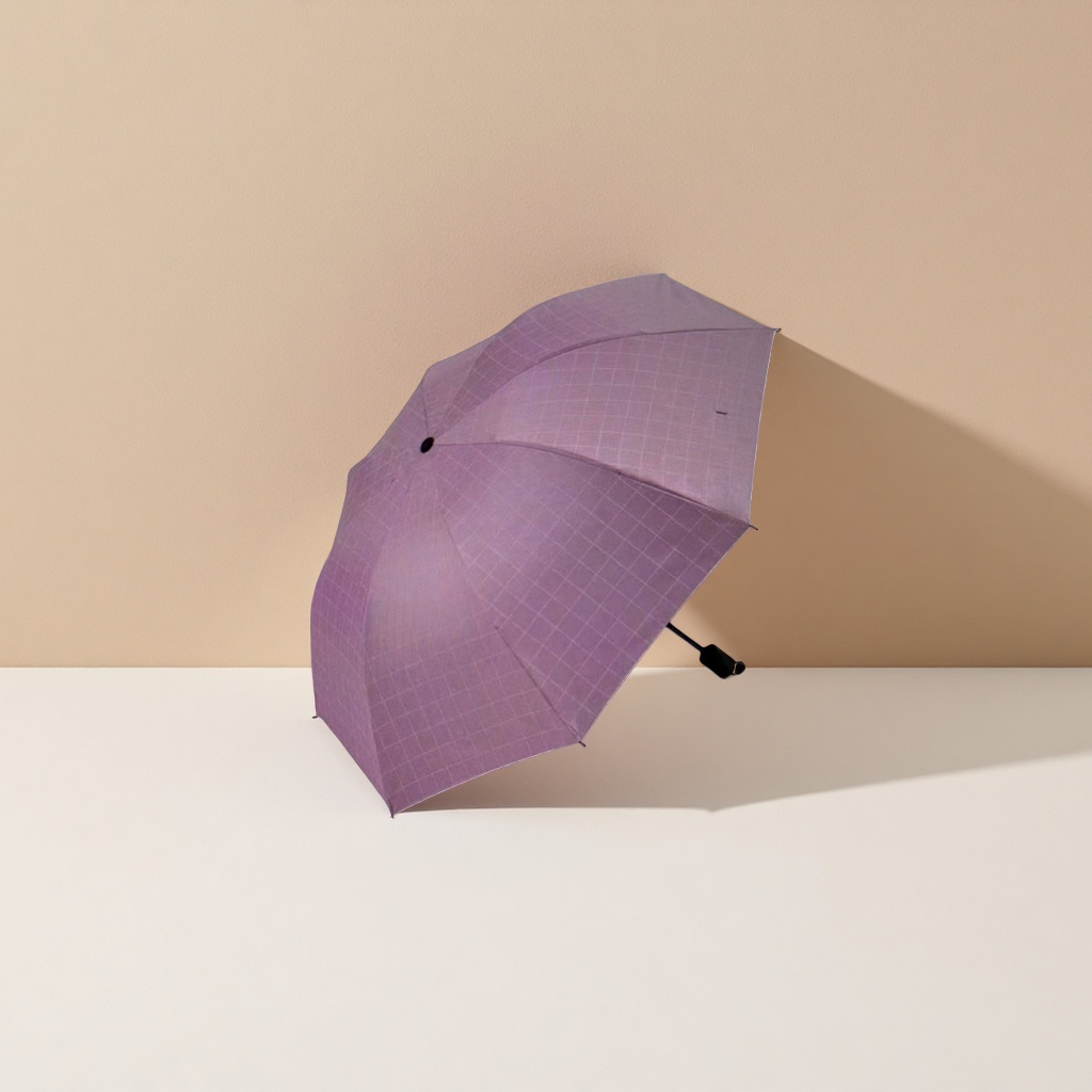 Purple checkered all-weather umbrella, waterproof, sun-proof, lightweight and foldable, suitable for both women and men details Picture