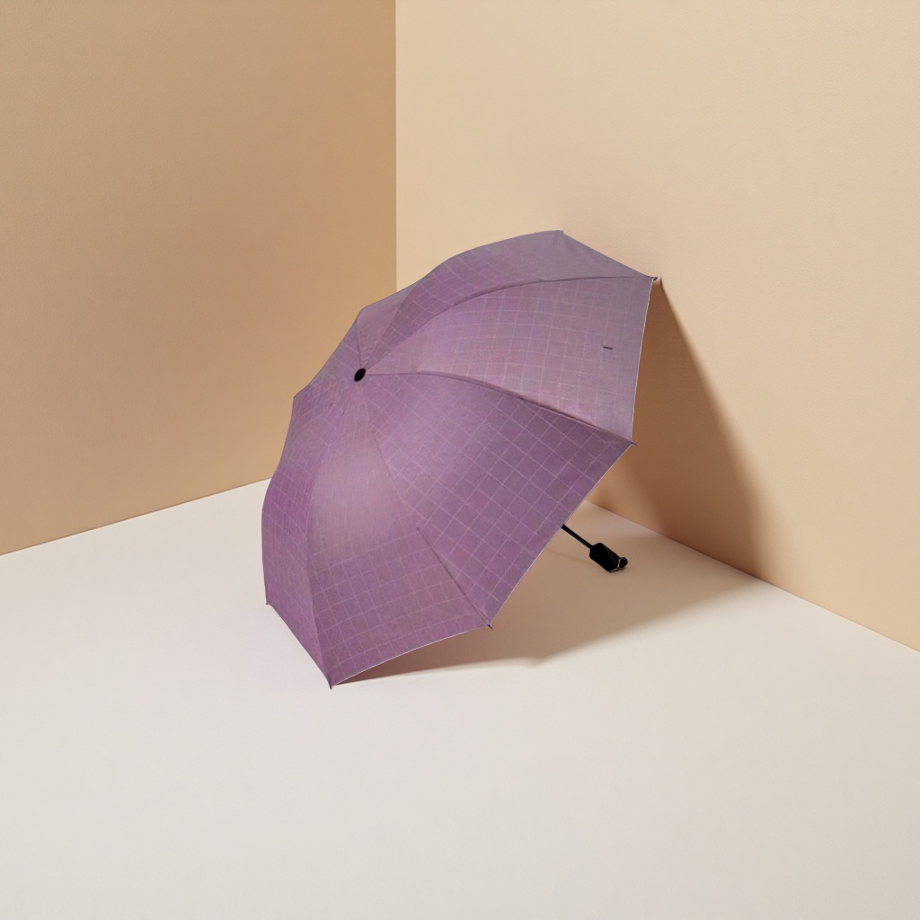Purple checkered all-weather umbrella, waterproof, sun-proof, lightweight and foldable, suitable for both women and men Specification image