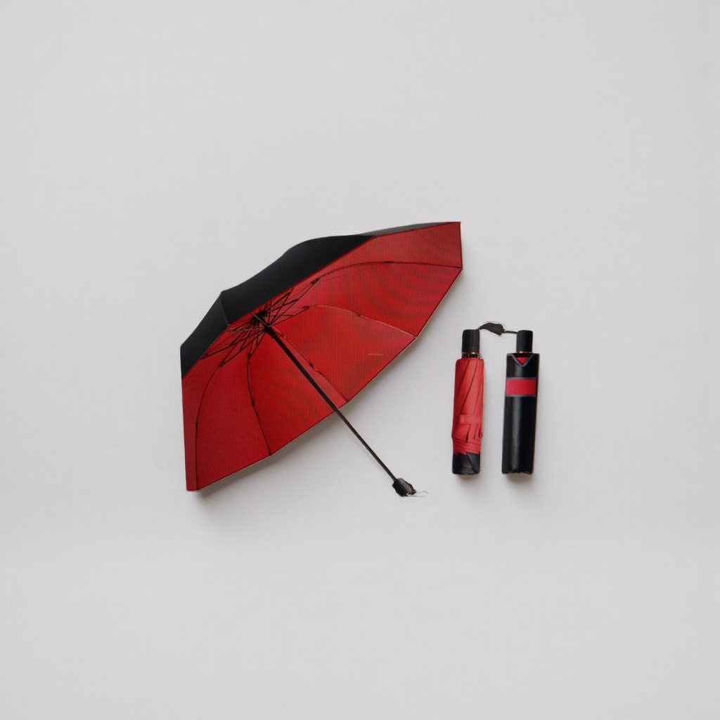 A large red self-opening and closing umbrella for both weather and rain, waterproof and sun-proof, portable and foldable with a long handle Specification image