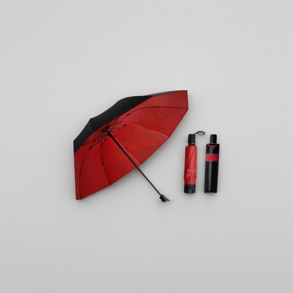 A large red self-opening and closing umbrella for both weather and rain, waterproof and sun-proof, portable and foldable with a long handle details Picture