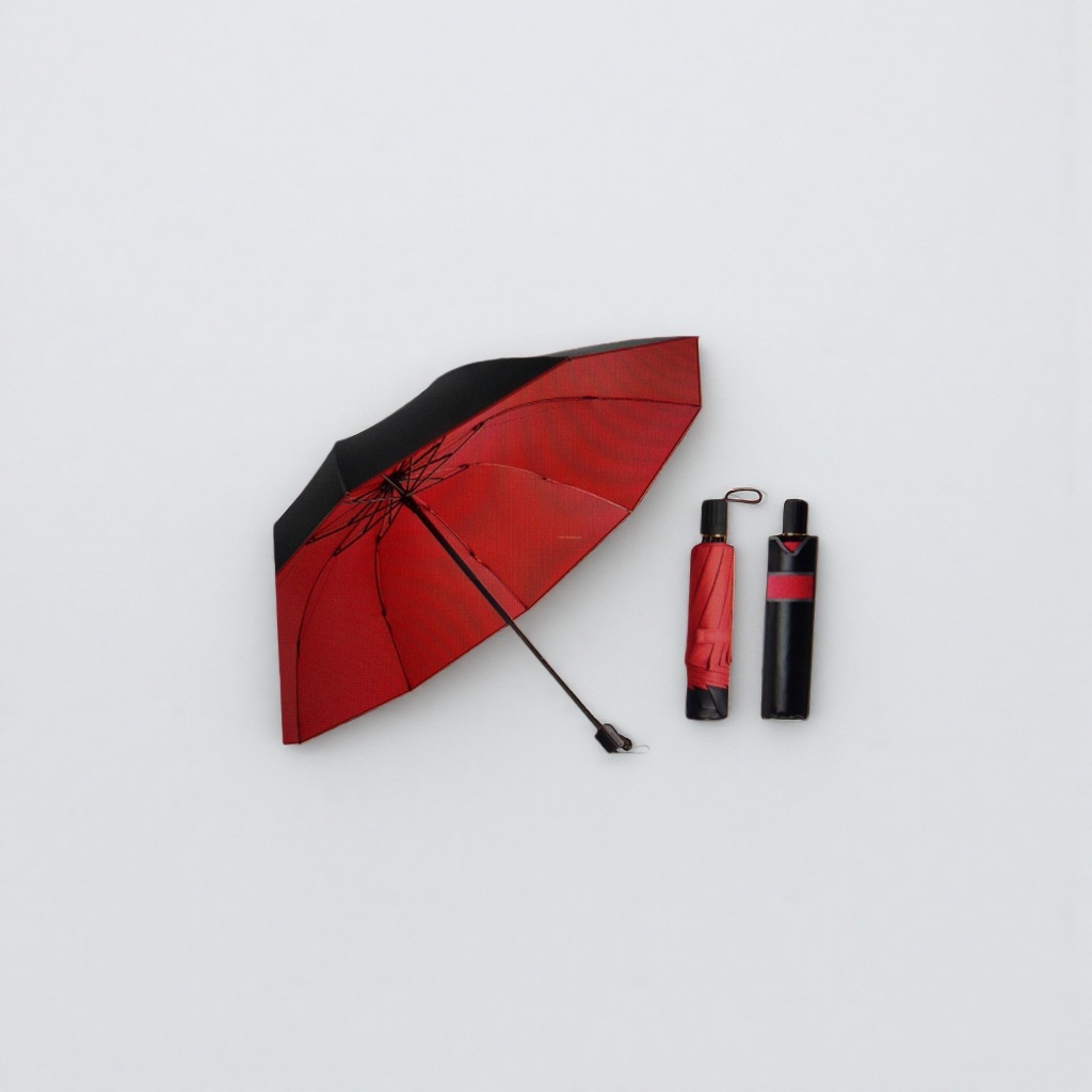 A large red self-opening and closing umbrella for both weather and rain, waterproof and sun-proof, portable and foldable with a long handle Application Scenario