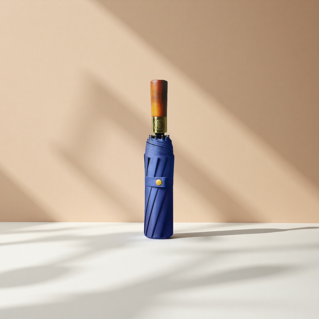 A lightweight, foldable long-handled blue umbrella for both sunny and rainy weather, UV protection, sun protection and shade