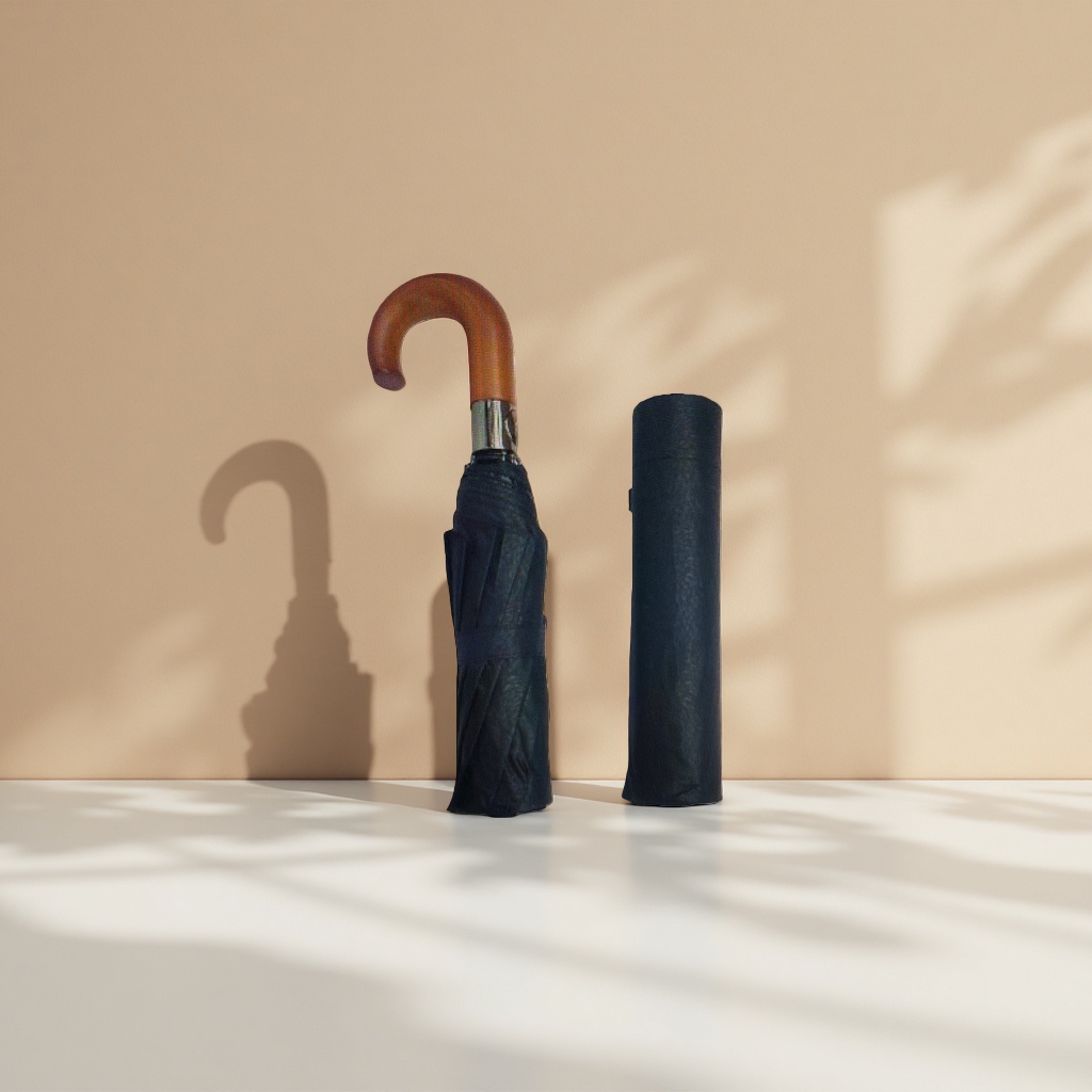 A portable folding long-handled umbrella that can be used for both weather and rain, providing protection against wind, sun and heavy rain Application Scenario