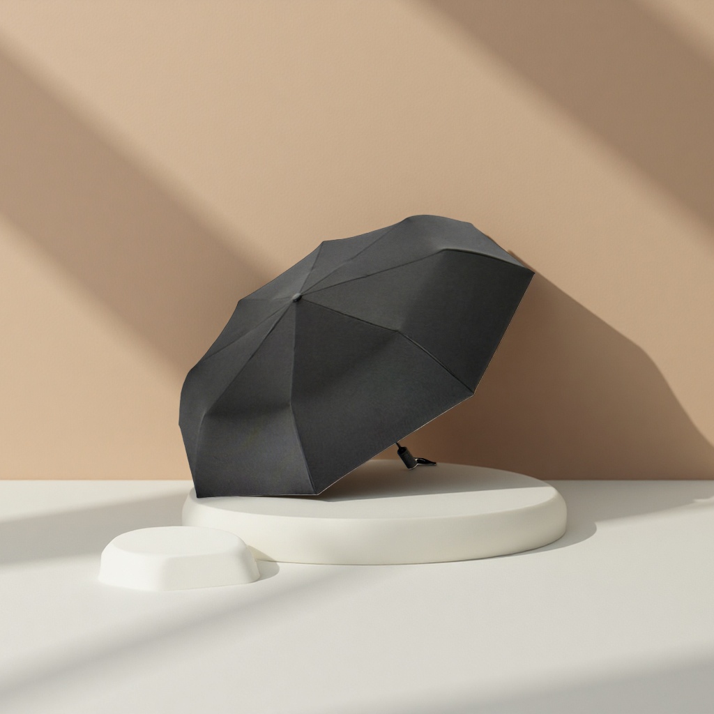Black high-density impact-resistant fabric umbrella, three-fold portable, wind-resistant, sun-proof and lightweight details Picture
