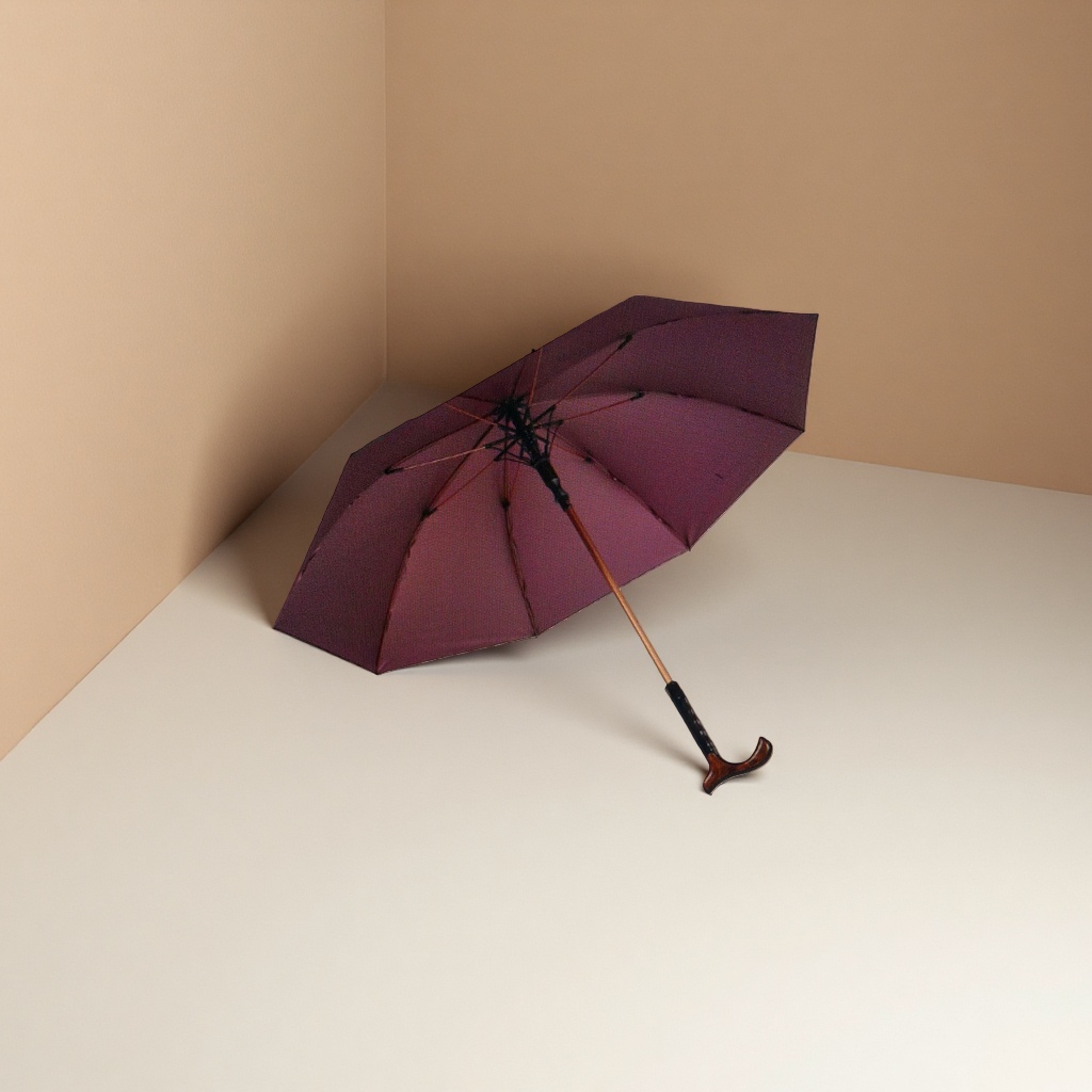 深红色自动开合晴雨两用伞 防水防晒便携折叠长柄图