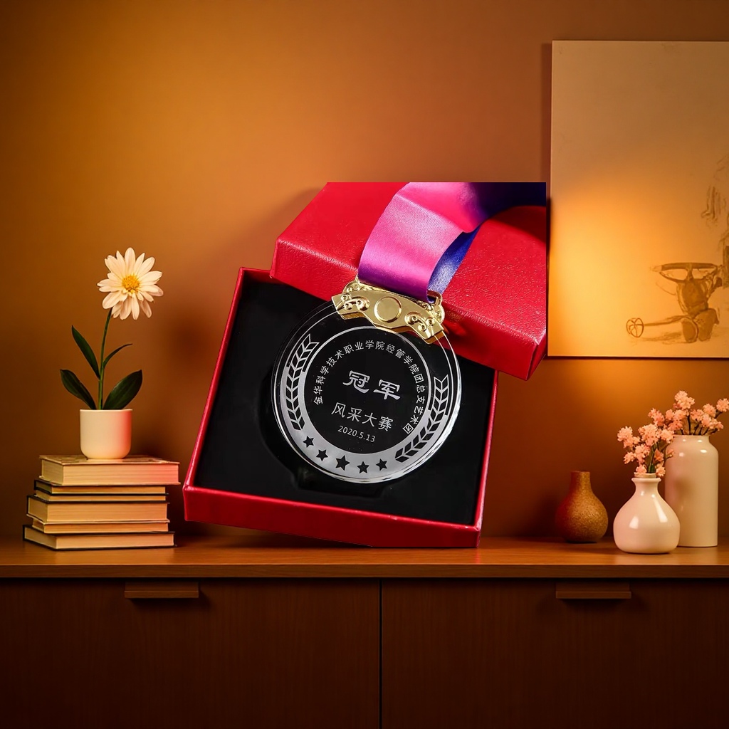 Customized metal medal, medal lanyard set, gold and silver plated commemorative medal, engraved with words details Picture