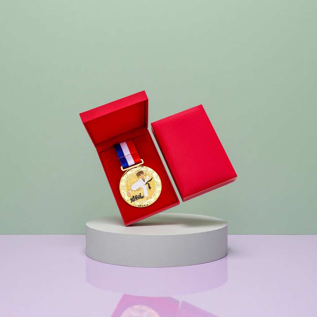 Custom-made gold-plated circular medal with engraved awarding souvenirs, 50mm single piece Specification image