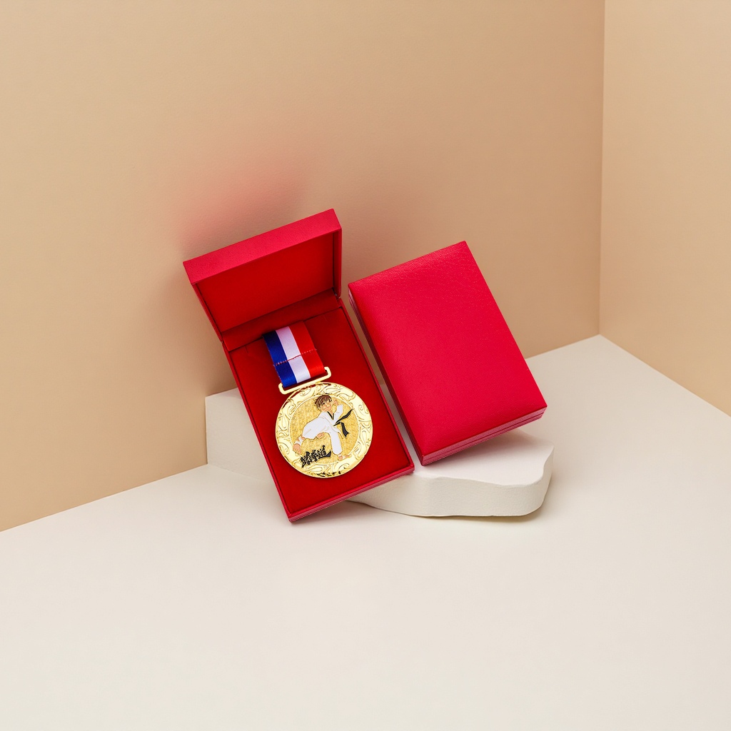 The alloy MEDALS specially designed for competitive events feature a circular double-sided relief design and can be customized with engraved characters Specification image