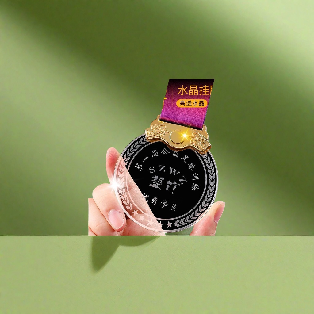 Medalla de cristal metal personalizado chapado en oro medalla conmemorativa details Picture