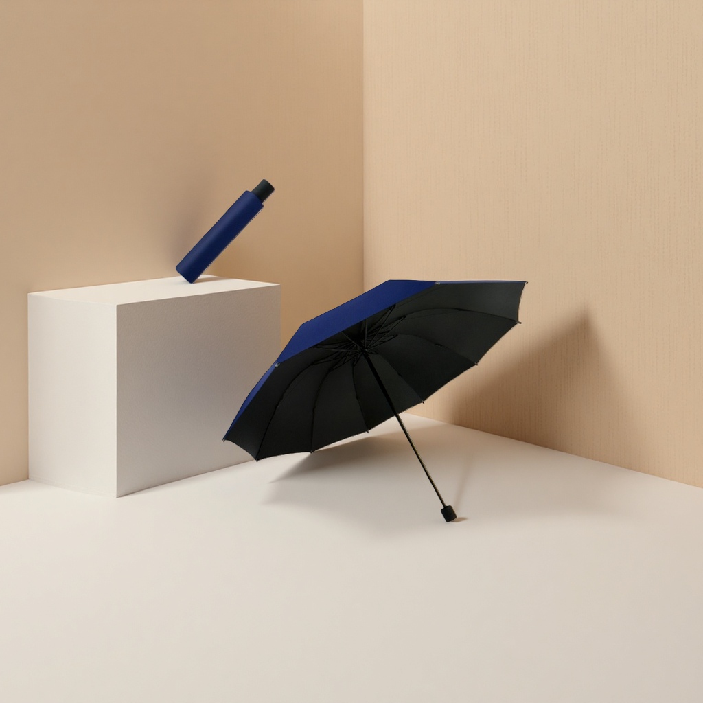 Blue and black dual-color umbrella for both weather and rain, waterproof, sun-proof, portable, foldable and automatically opens and closes Application Scenario