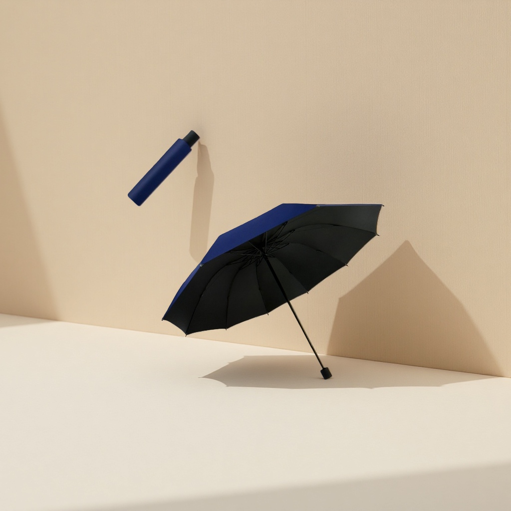 Blue and black dual-color umbrella for both weather and rain, waterproof, sun-proof, portable, foldable and automatically opens and closes details Picture