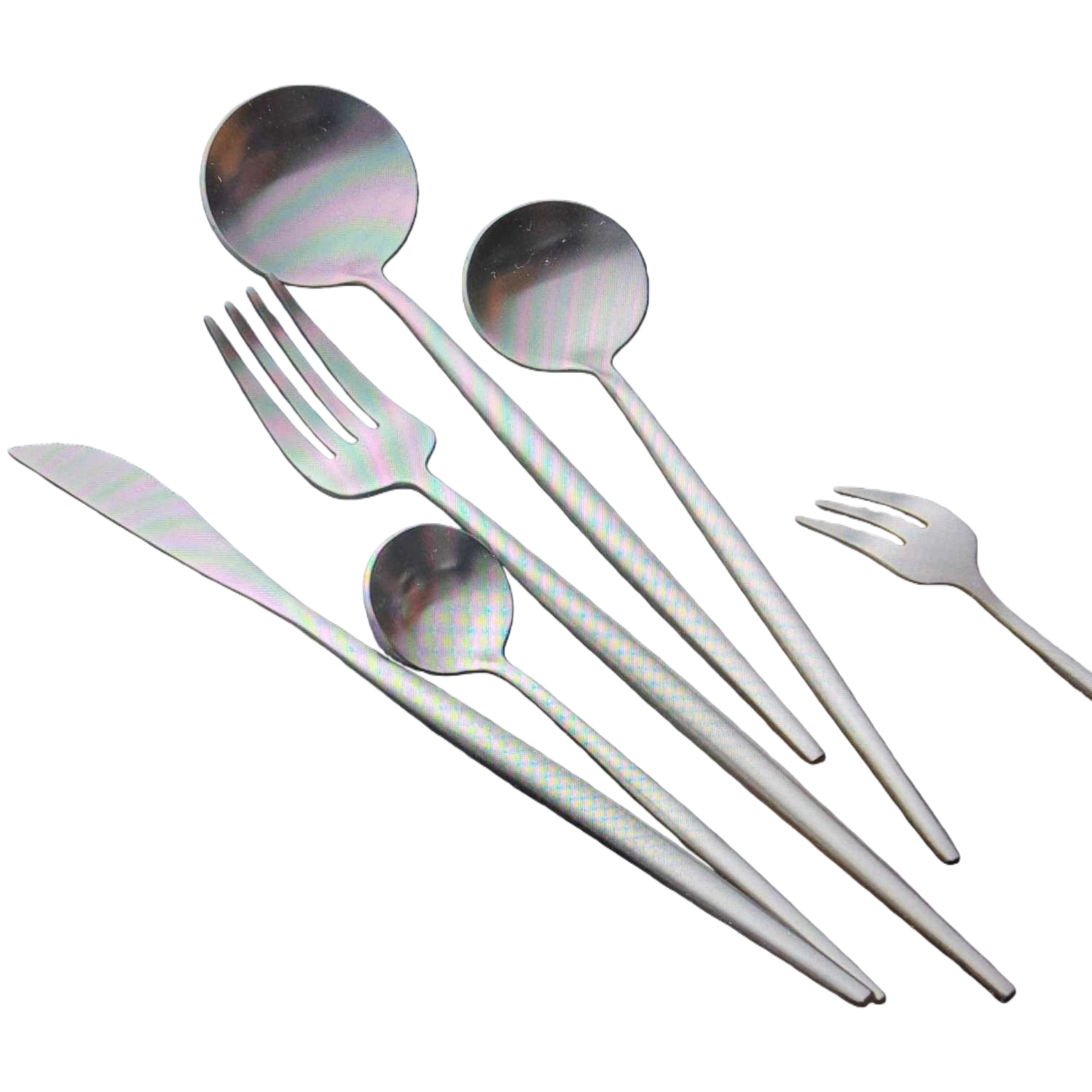 Rainbow-colored knife, fork and spoon set of stainless steel tableware, suitable for children and adults Item Picture