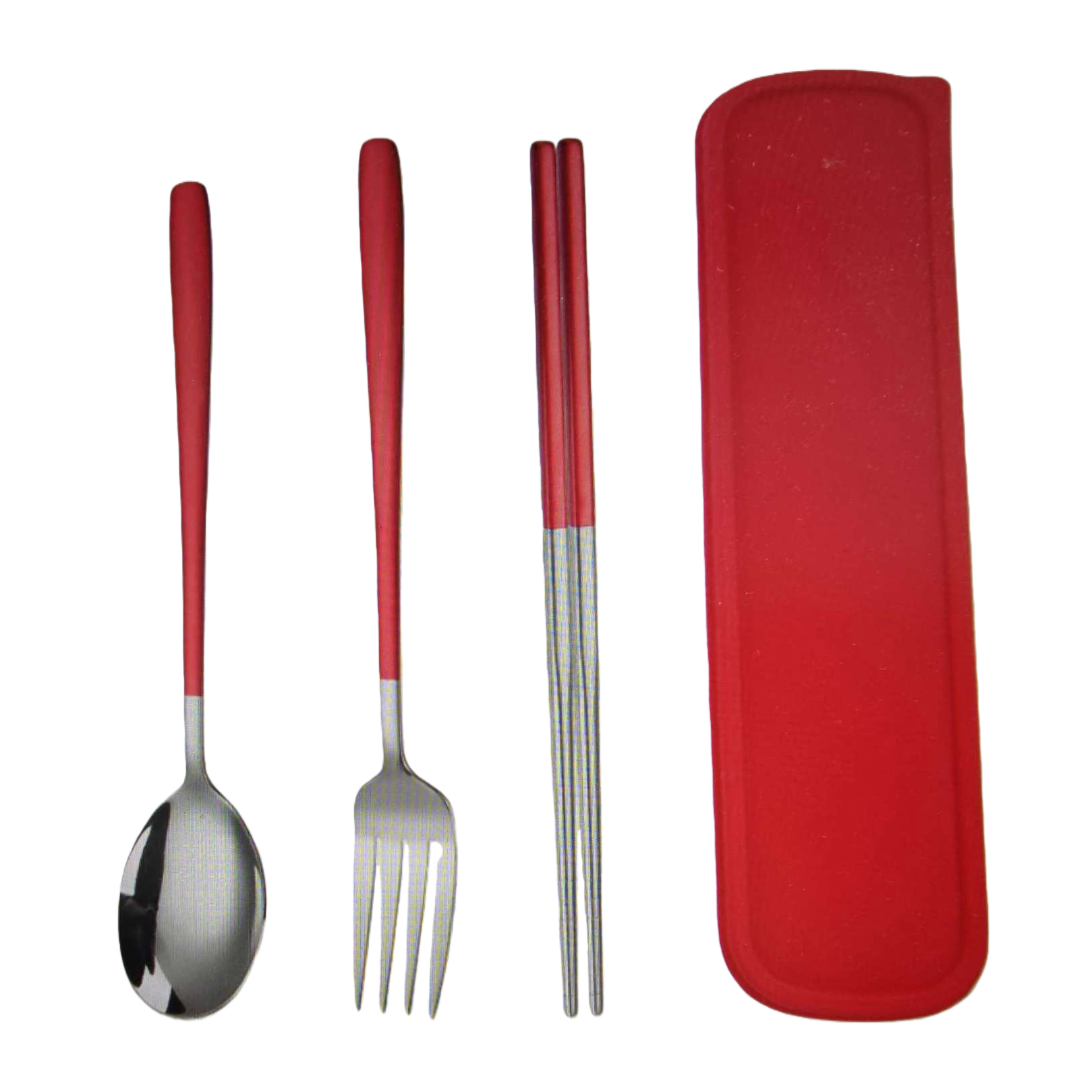 Red handle tableware set, spoon, fork and chopsticks storage box, portable and simple design for home use Item Picture