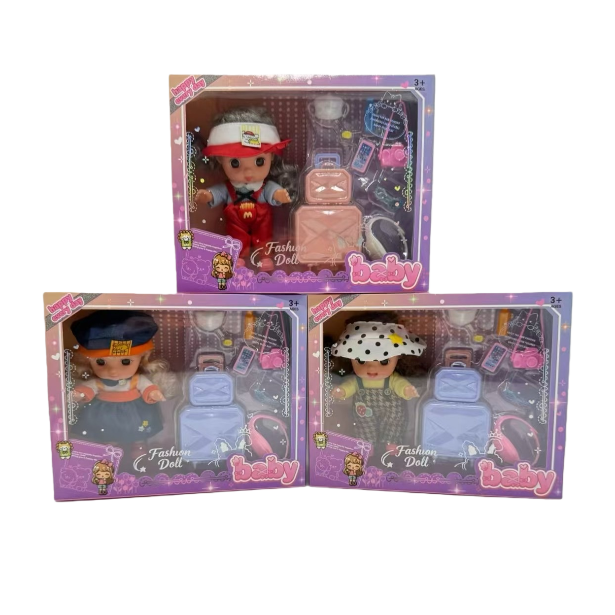 6-inch vinyl cute kid set fashionable doll toy packaging box with three different designs Item Picture