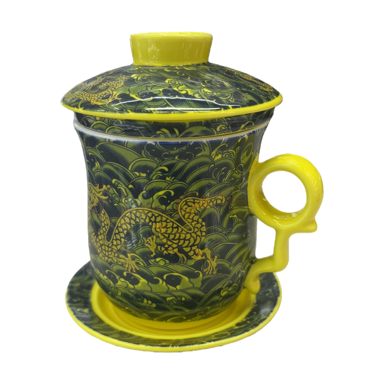 Taza de cerámica de patrón de dragón amarillo alta temperatura quemada esmalte liso casa oficina taza de té Item Picture