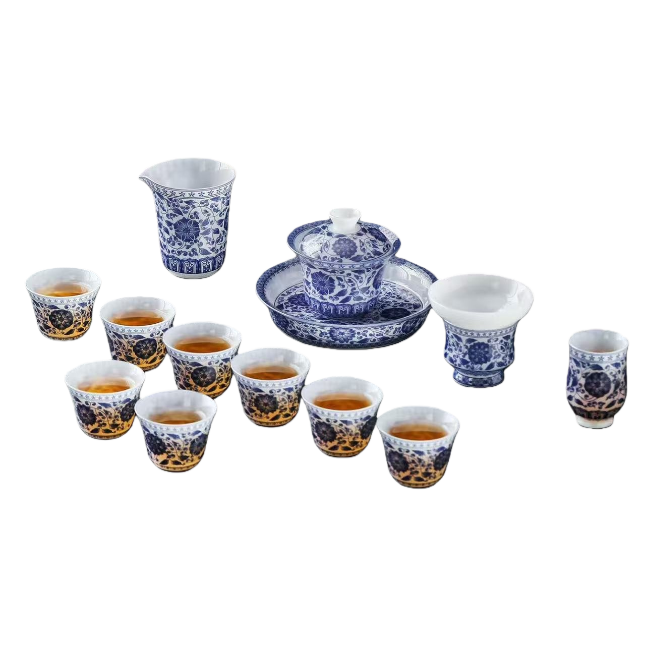 Azul y azul porcelana enredado loto patrón juego de té cerámica Kung Fu juego de té caja de regalo Item Picture