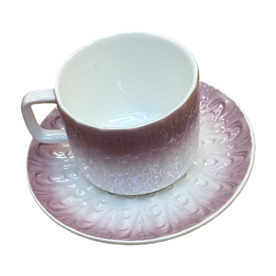 粉色渐变花纹陶瓷茶杯茶托套装 高颜值下午茶配件白底实物图
