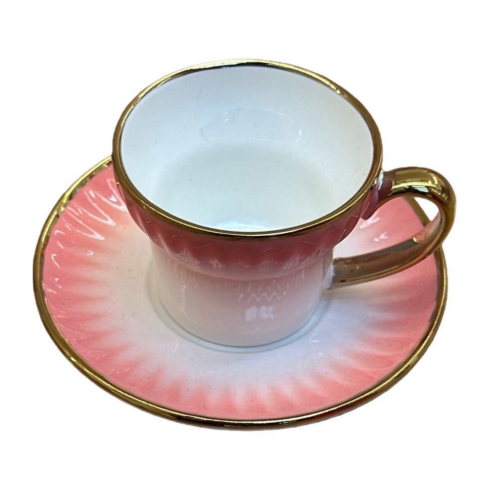 粉色渐变陶瓷茶杯配碟子 日式简约家用下午茶套装白底实物图