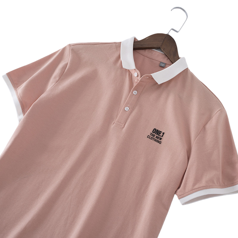 Pink Polo shirt, men's short-sleeved pure cotton casual top Item Picture