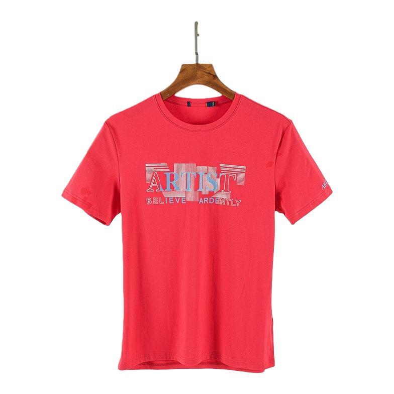 Red T-shirt men's pure cotton short-sleeved round-neck slimming summer versatile top Item Picture