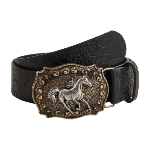 A black belt with horse-shaped metal buckles and a men's leather belt is simple and fashionable Item Picture