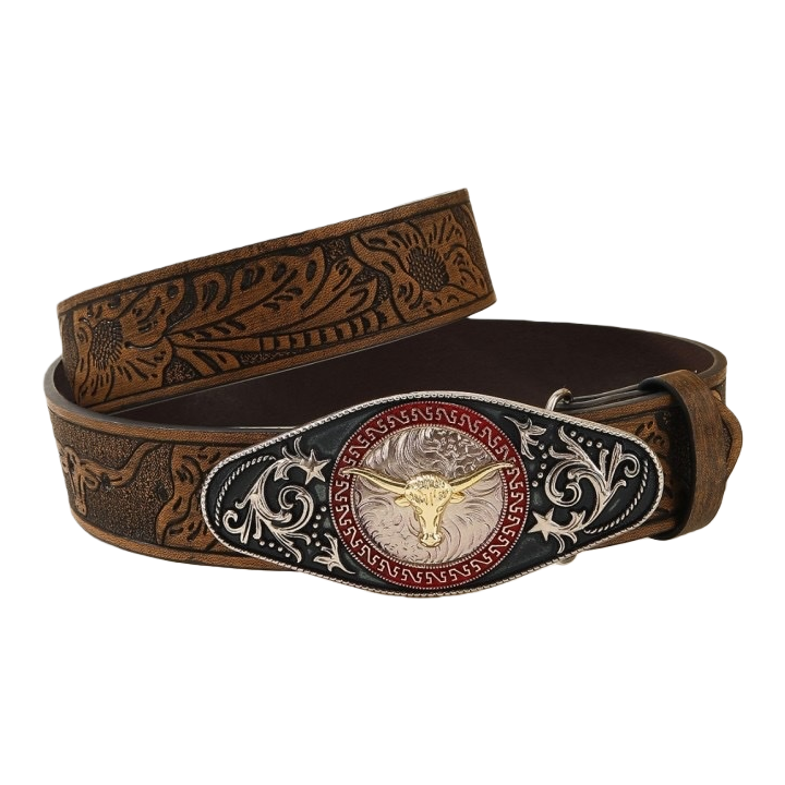 Western-style genuine leather belt men's casual belt, brown retro cowhide wide version Item Picture