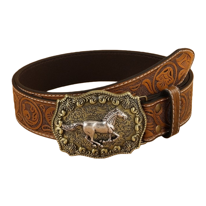 Western-style hand-stitched men's retro belt, wide brown cowhide Item Picture