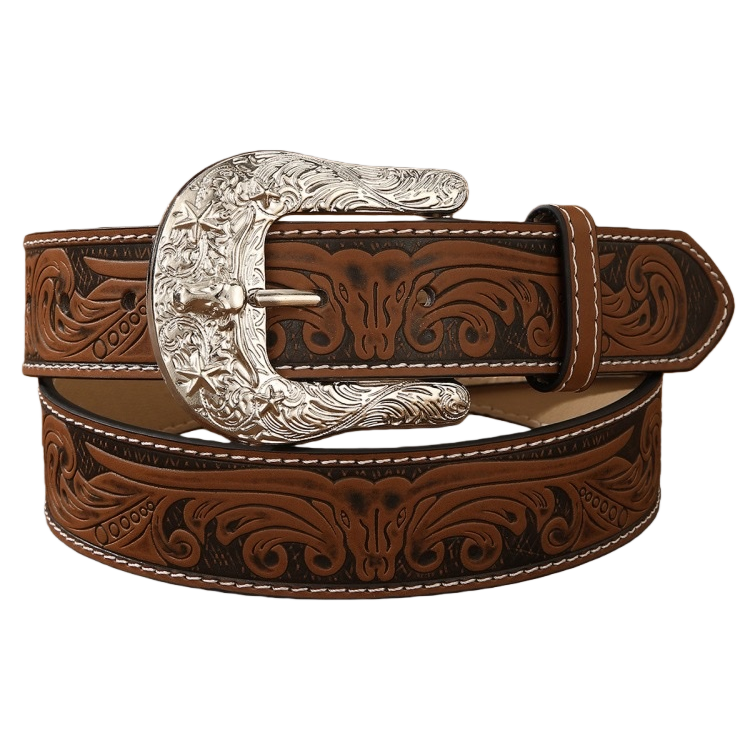 Western-style hand-sewn leather narrow belt for men Item Picture