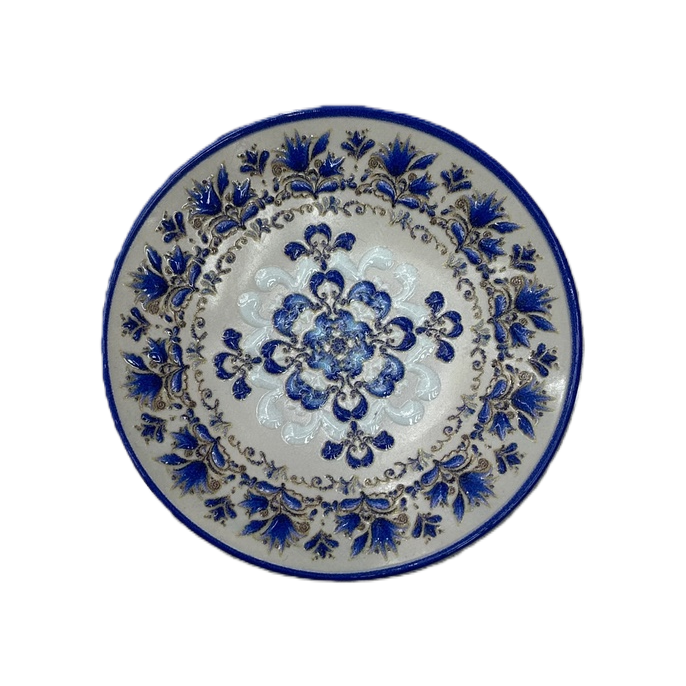 蓝色花纹陶瓷盘子 家用餐盘 简约北欧风圆形盛菜盘白底实物图