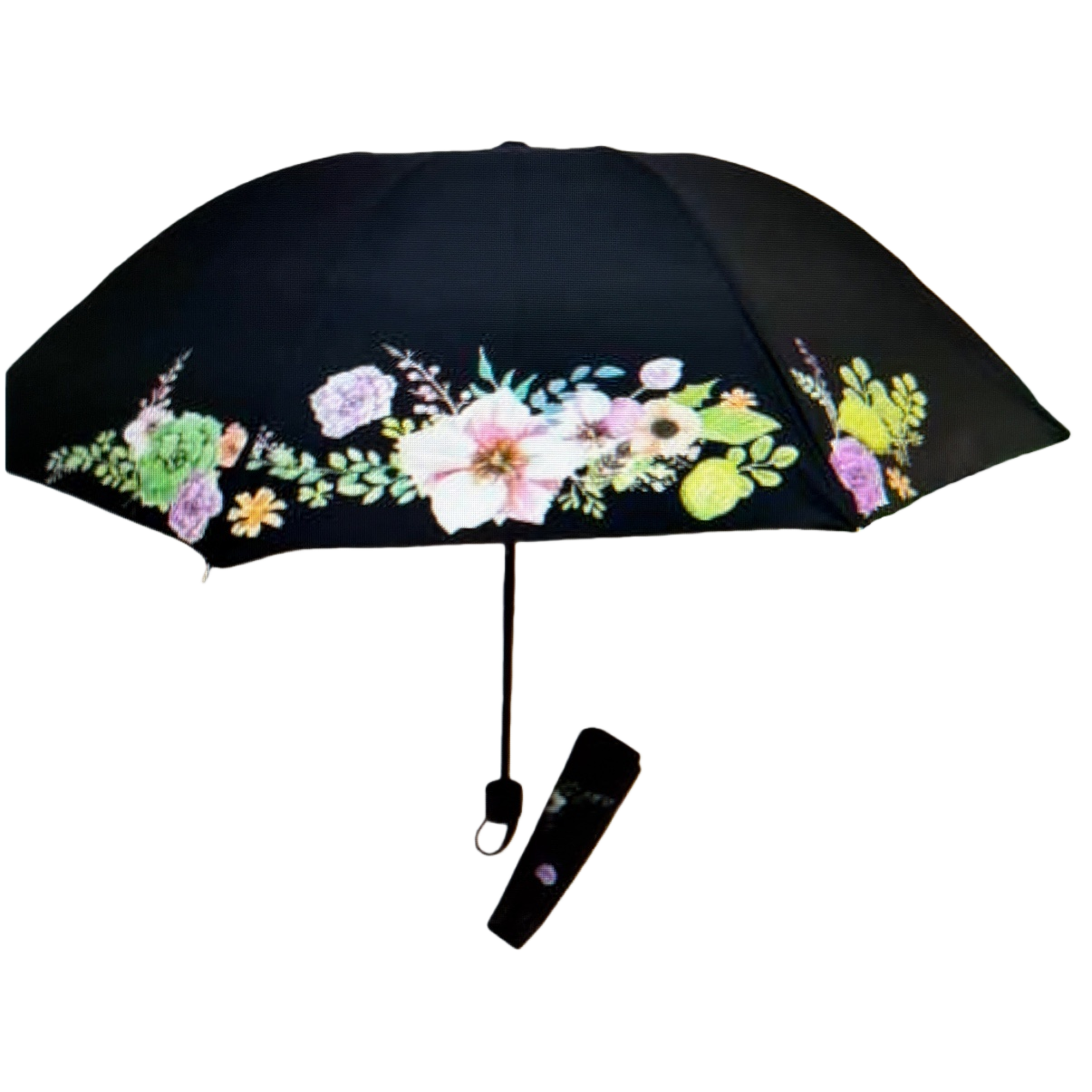Floral pattern high-density impact-resistant fabric umbrella, three-fold portable, windproof and sun-proof Item Picture