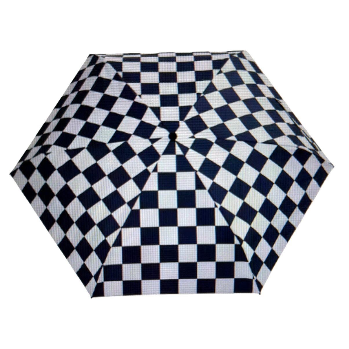 The black and white checkered pattern folding umbrella is portable and suitable for both sun protection and rain Item Picture