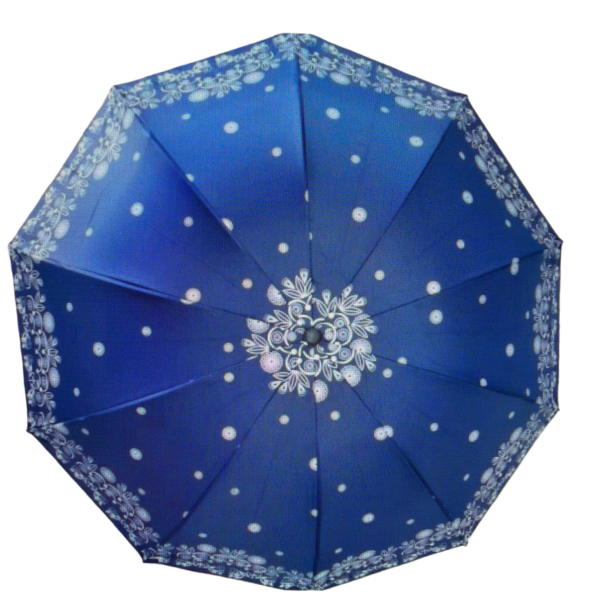 Blue and white polka dot patterned all-weather umbrella Item Picture