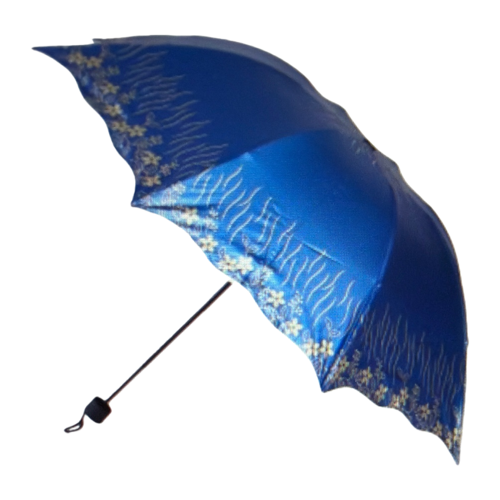 Blue-patterned all-weather umbrella, fashionable printed portable folding long-handled umbrella Item Picture