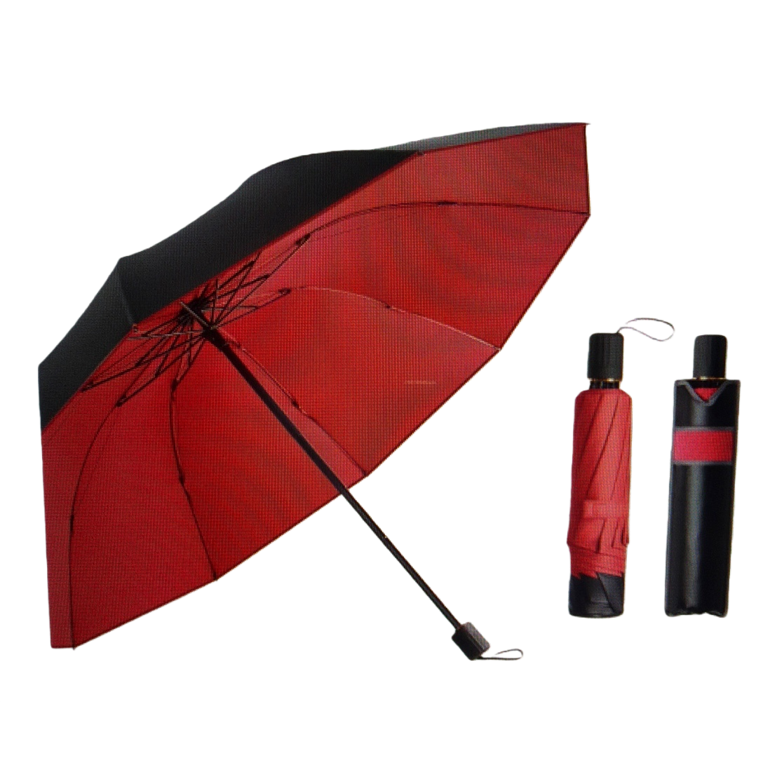 A large red self-opening and closing umbrella for both weather and rain, waterproof and sun-proof, portable and foldable with a long handle Item Picture