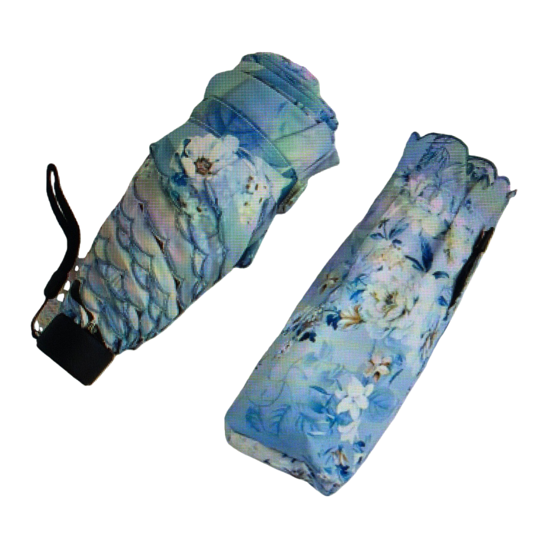 The blue floral pattern folding umbrella is waterproof, sun-proof, portable and suitable for ladies in both sunny and rainy weather Item Picture