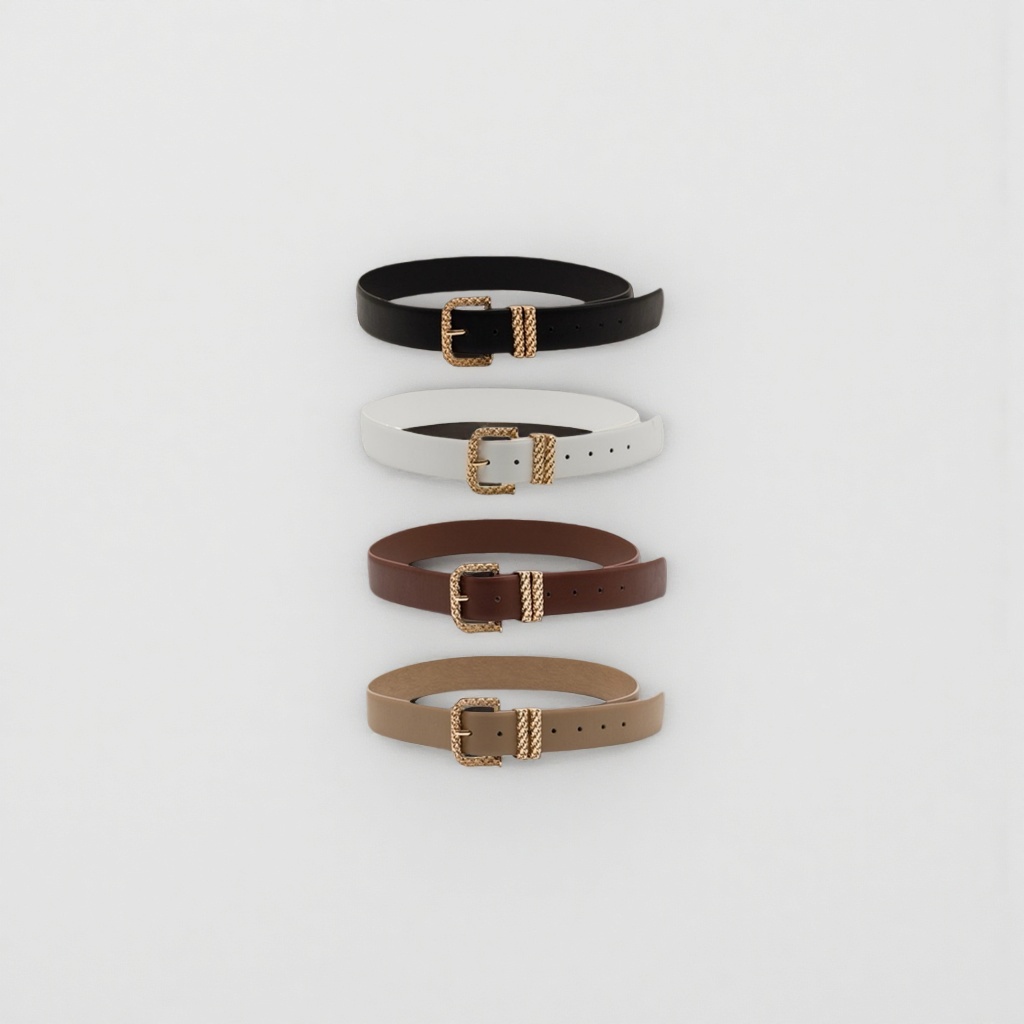 A fashionable and simple four-color belt set with black, white, brown, beige and golden woven buckles Application Scenario