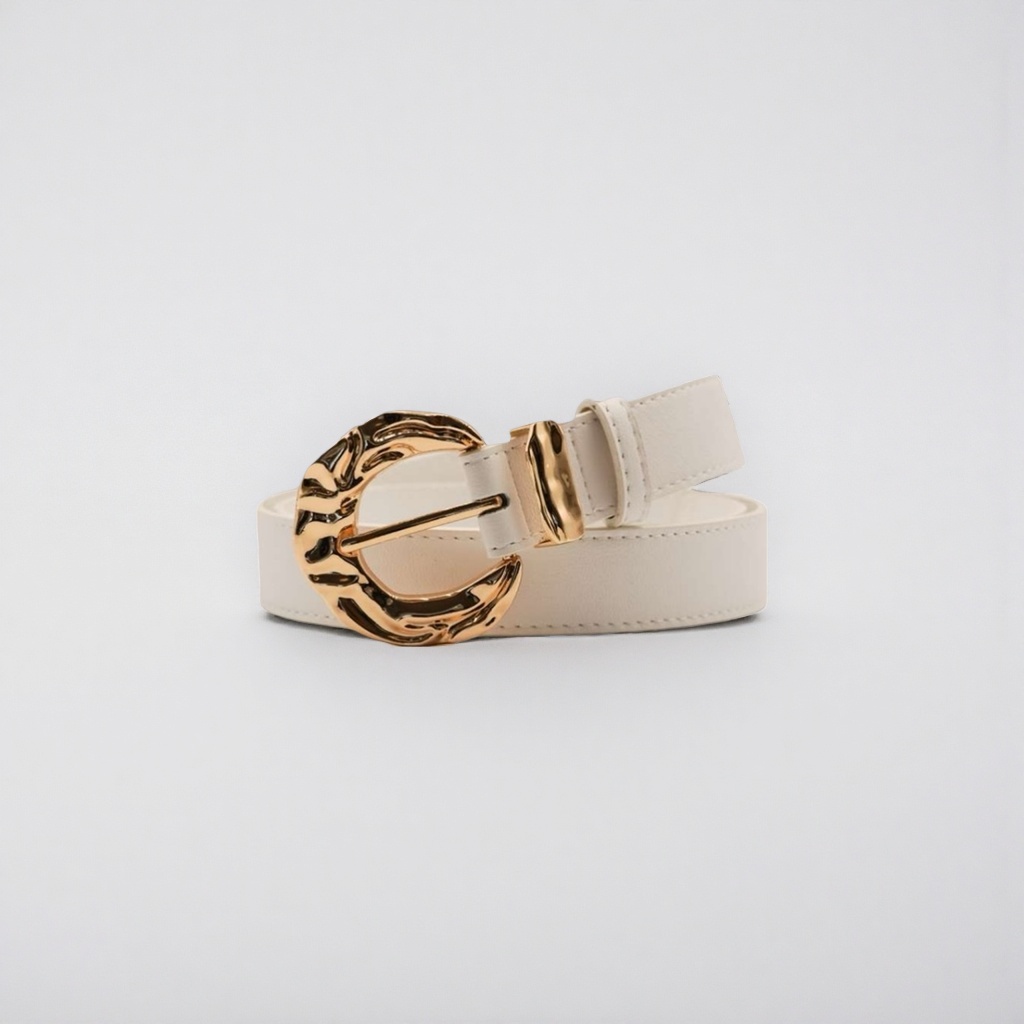A simple and versatile men's belt with a white belt and golden metal buckle Application Scenario